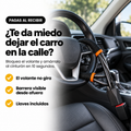 Bloqueo antirrobo de volante puesto en el carro y anclado al cinturón de seguridad