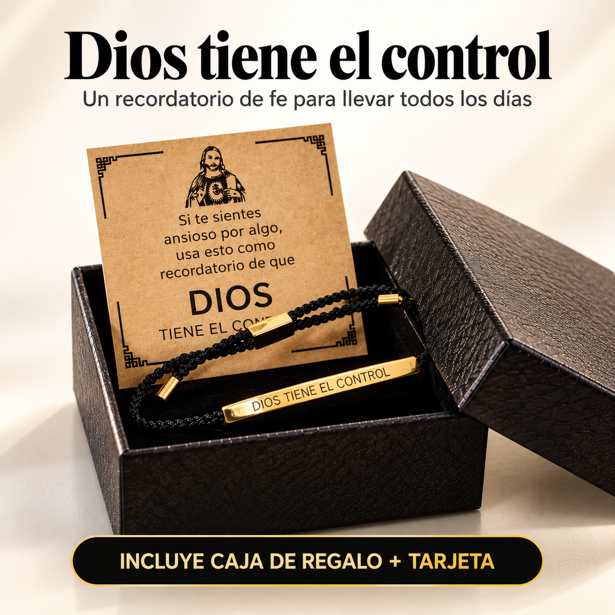 Pulsera Dios tiene el control, incluye caja de regalo y tarjeta