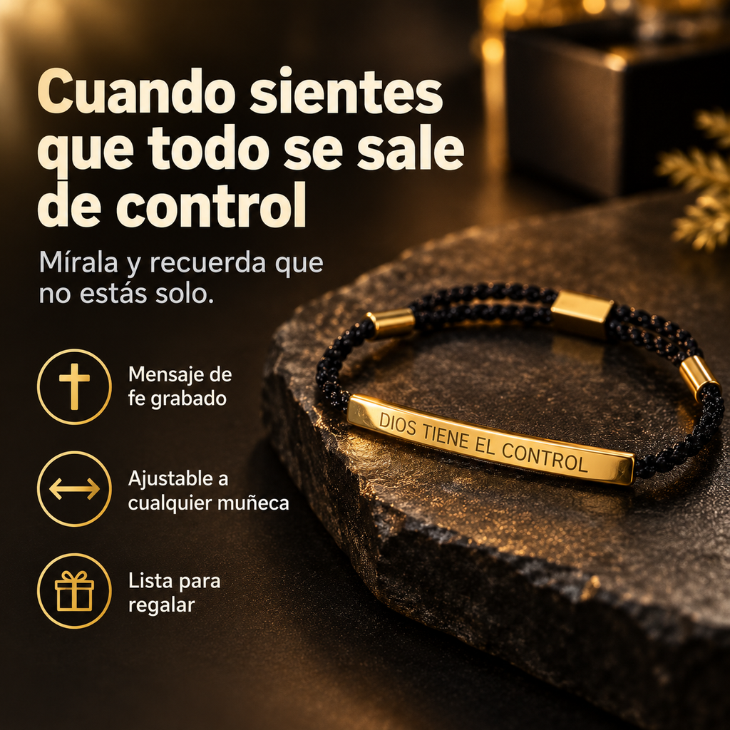 Pulsera con barra dorada grabada Dios tiene el control y sus beneficios