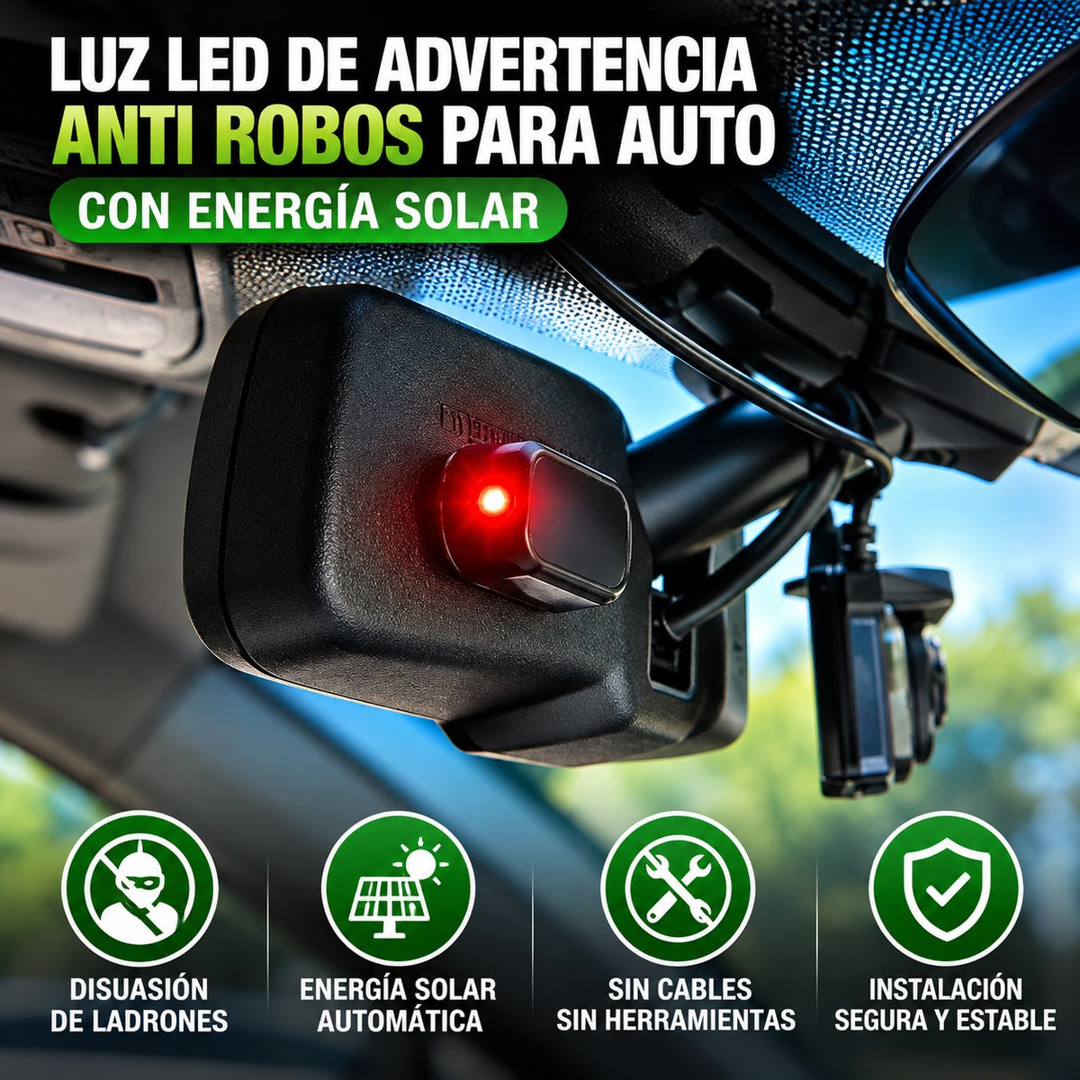 Luz LED de advertencia antirrobo con energía solar