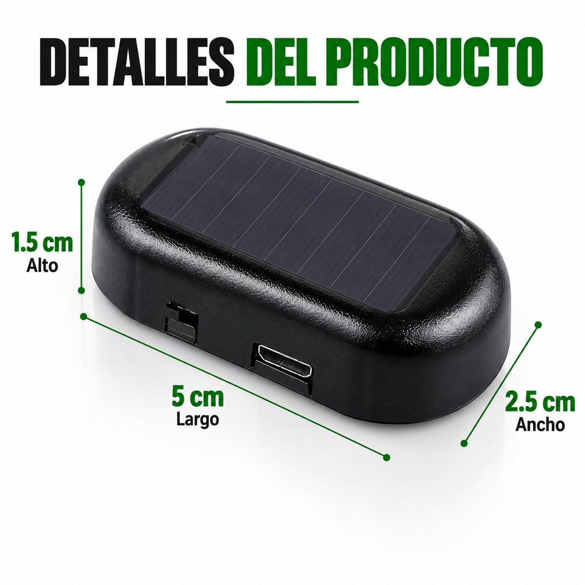 Medidas de la luz antirrobo: 5 x 2,5 x 1,5 cm