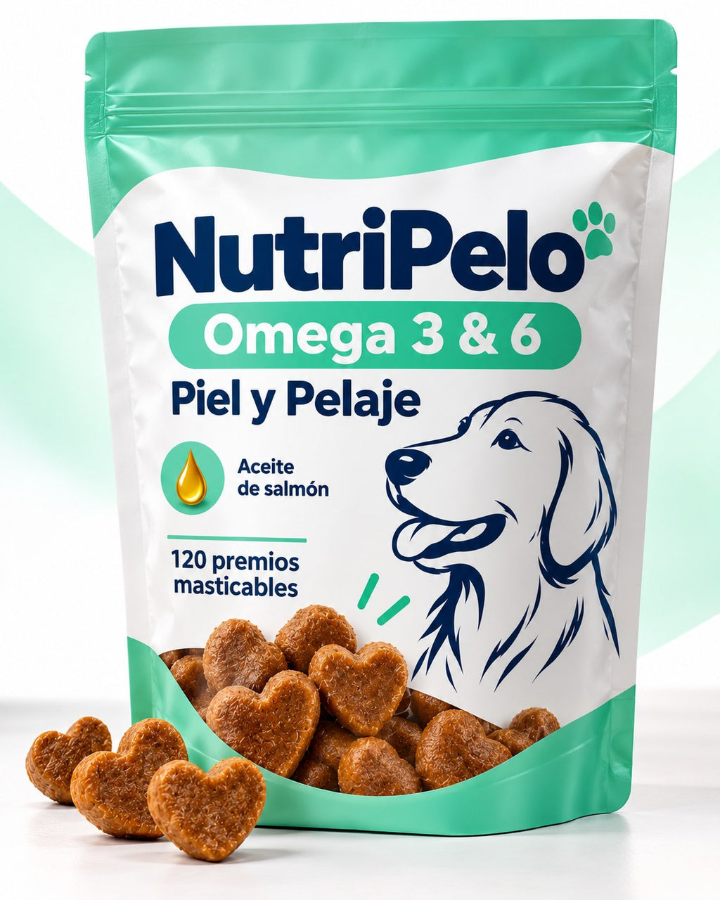 NutriPelo omega 3 y 6 para perros, bolsa de 120 premios masticables
