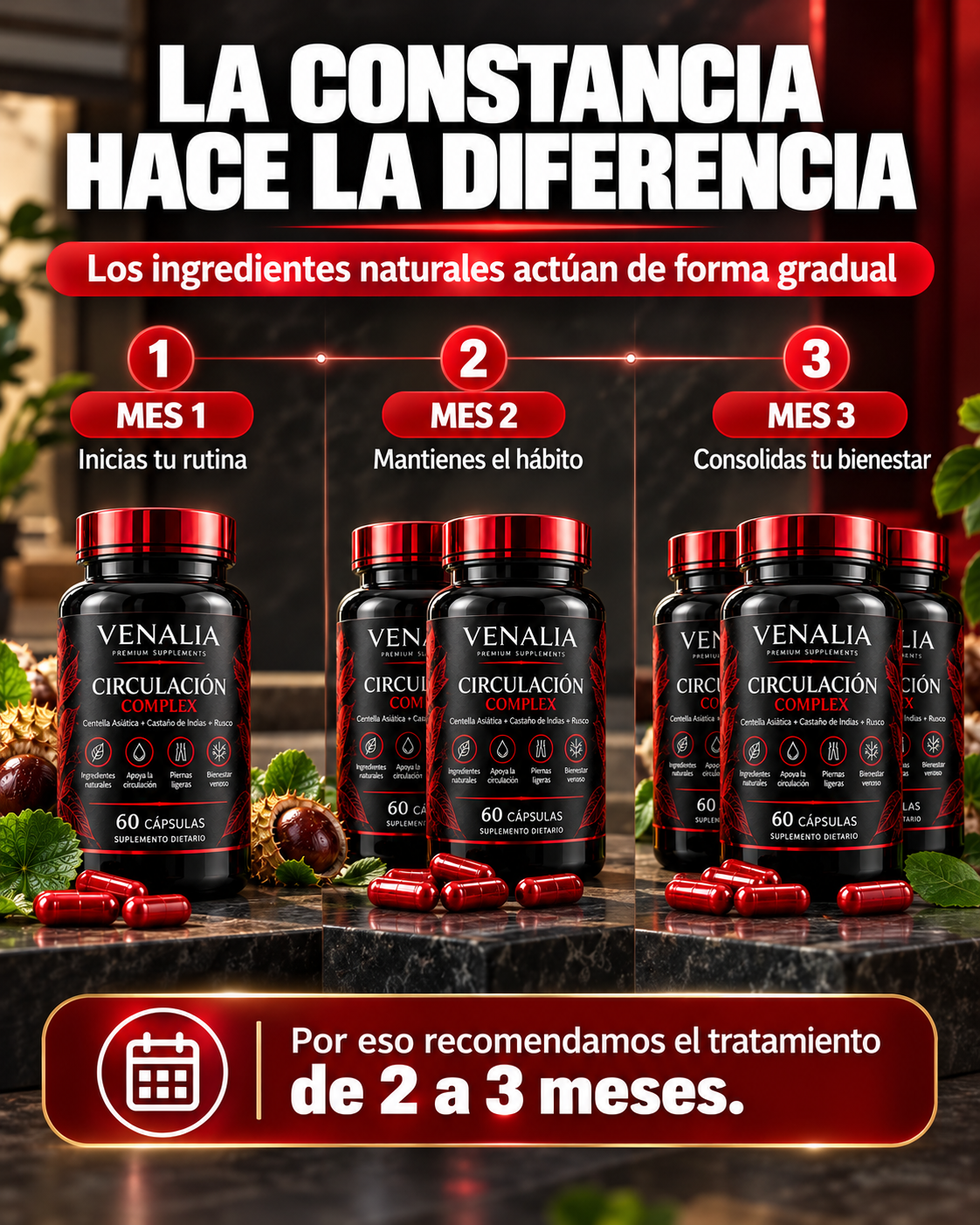 Tratamiento recomendado de 2 a 3 meses con VENALIA