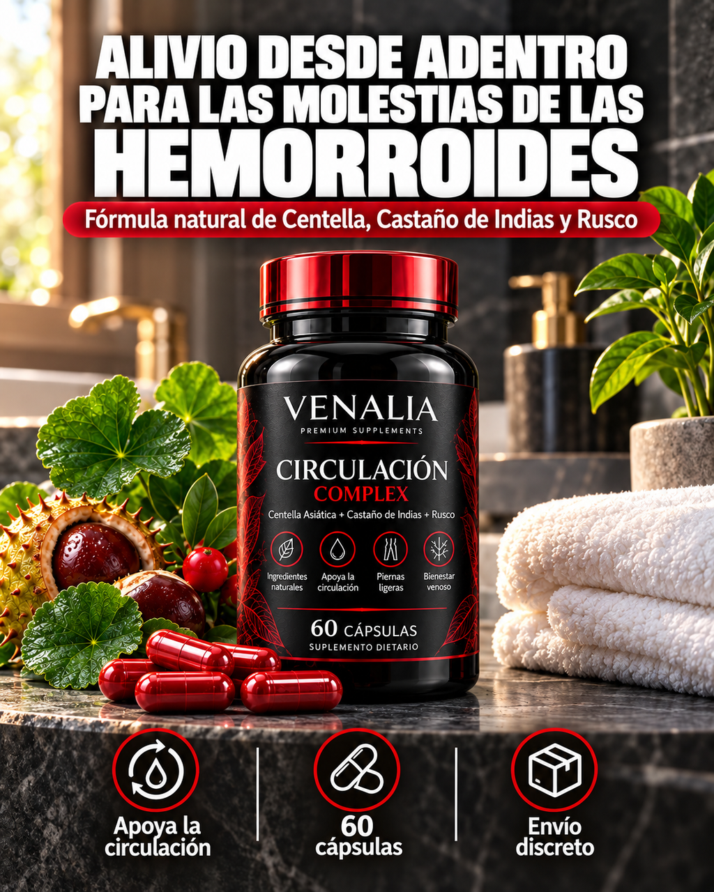 VENALIA Circulación Complex, cápsulas naturales para las molestias de las hemorroides